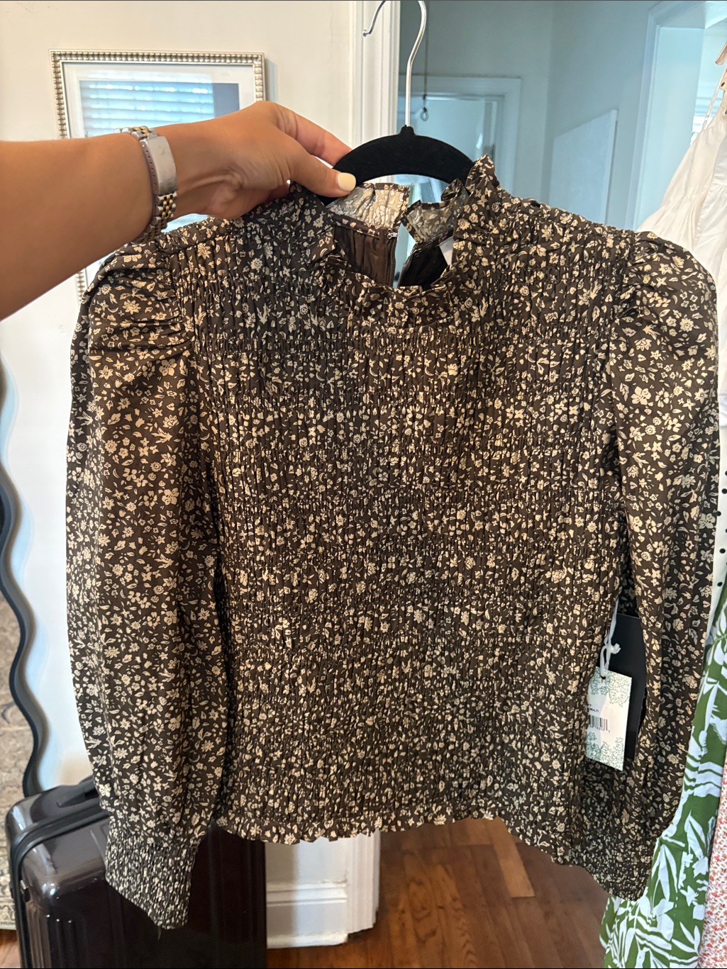Tuckernuck Black And Cream Smocked Montgomery Blouse